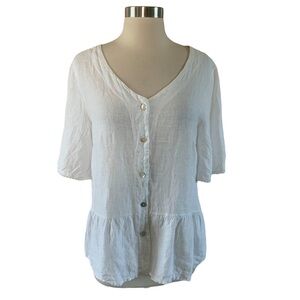 Francesca Bettini 100% Linen White Top Size Med.